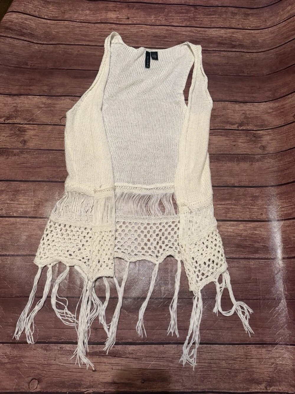 Junior’s Full Tilt Ivory Crochet Fringe Vest XL SEE NOTES